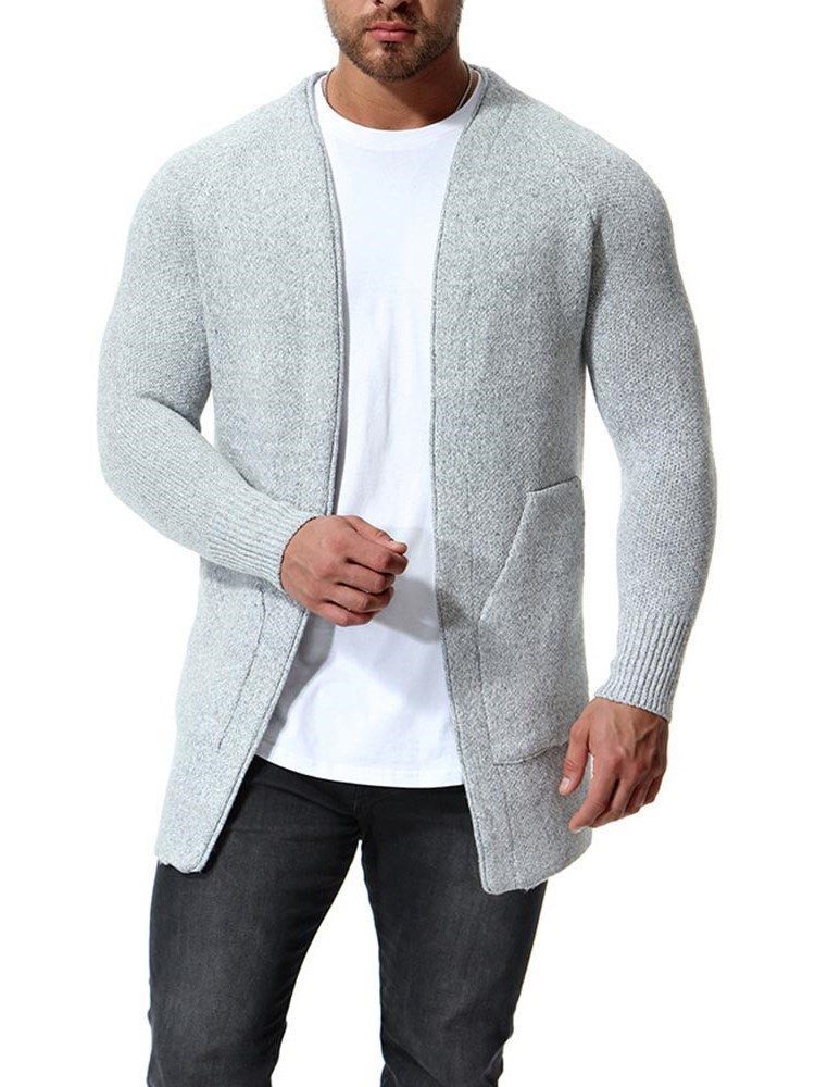 Cardigan Décontracté Pour Hommes Mince Et Uni Avec Poches