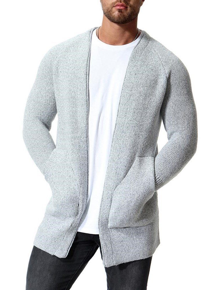 Cardigan Décontracté Pour Hommes Mince Et Uni Avec Poches