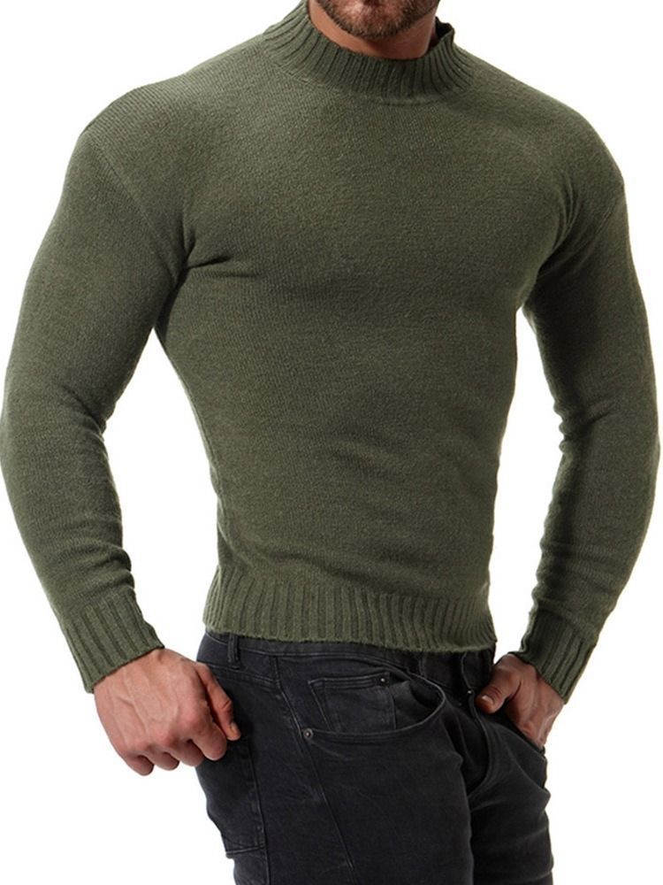 Pull À Col Montant Décontracté Pour Hommes De Couleur Unie