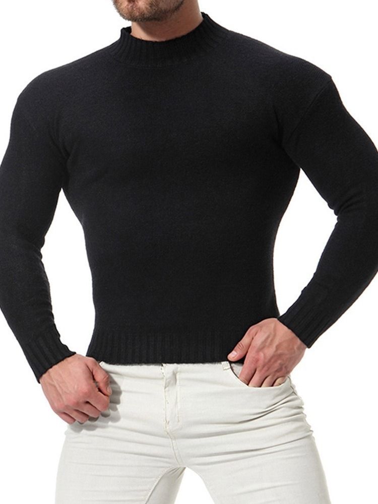 Pull À Col Montant Décontracté Pour Hommes De Couleur Unie