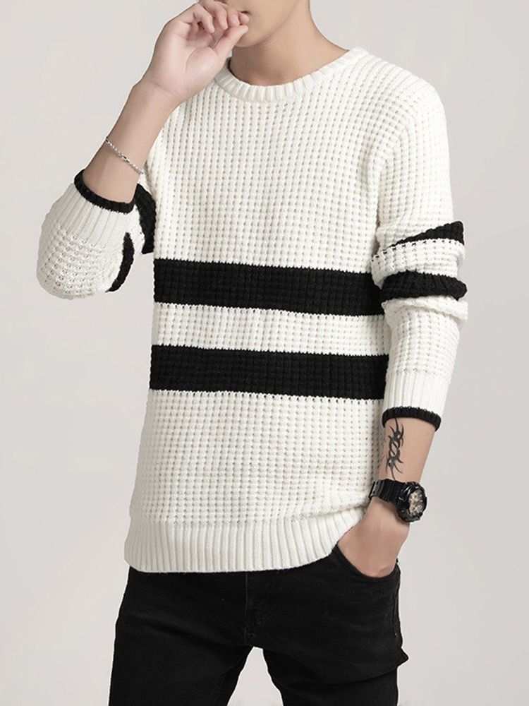 Pull Col Rond Color Block Mi-longueur Printemps Hommes