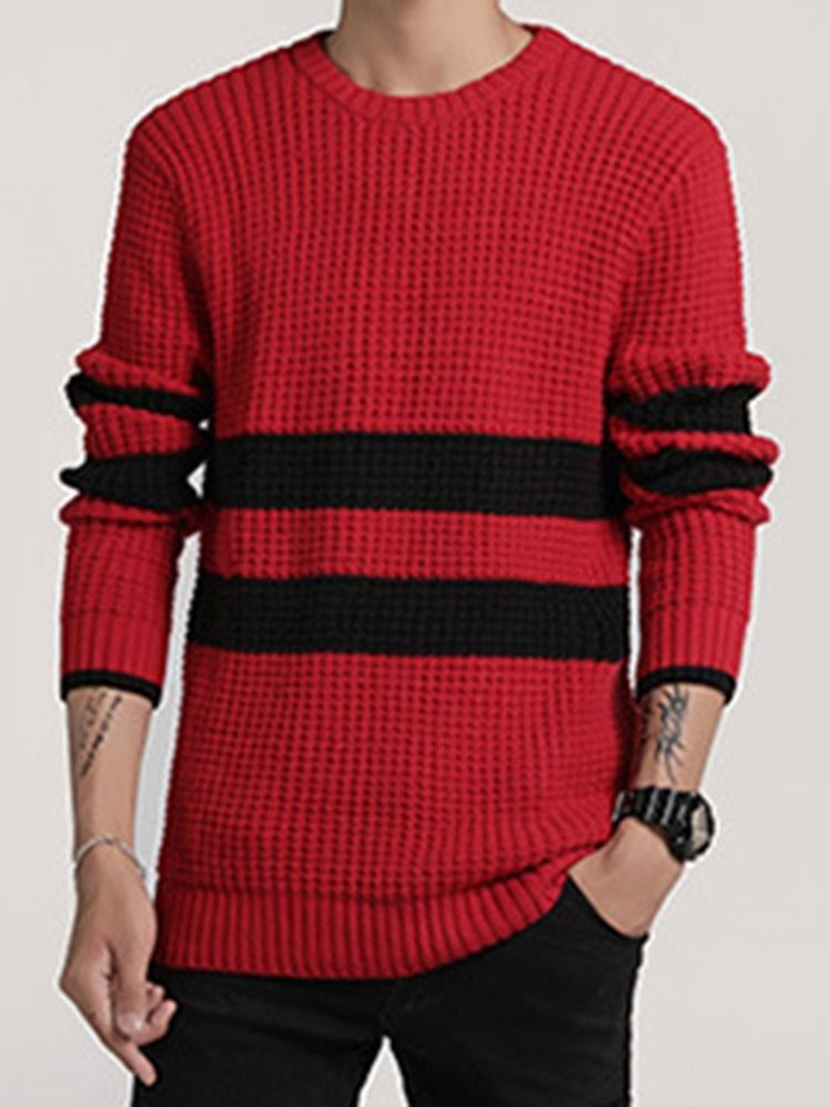 Pull Col Rond Color Block Mi-longueur Printemps Hommes