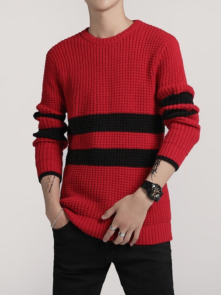 Pull Col Rond Color Block Mi-longueur Printemps Hommes