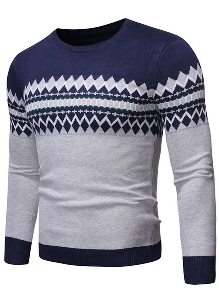 Pull Col Rond Color Block Standard Hiver Décontracté Pour Homme