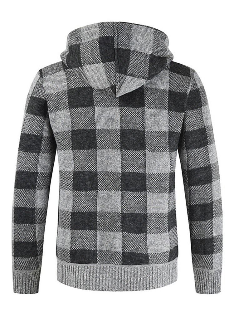 Pull D'automne Mince À Capuche Standard À Carreaux Pour Hommes