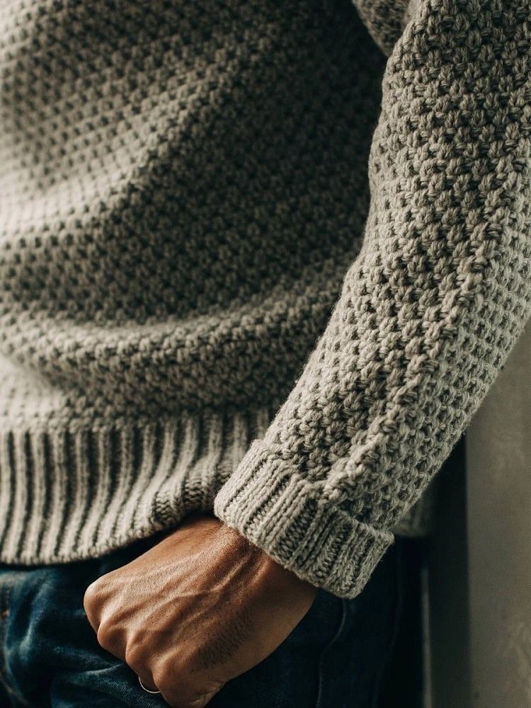 Pull D'automne Mince Standard Uni Pour Hommes