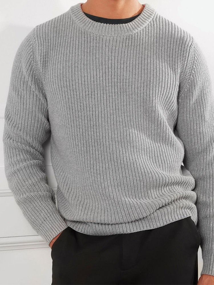 Pull D'automne Uni Pour Hommes À Col Rond Standard