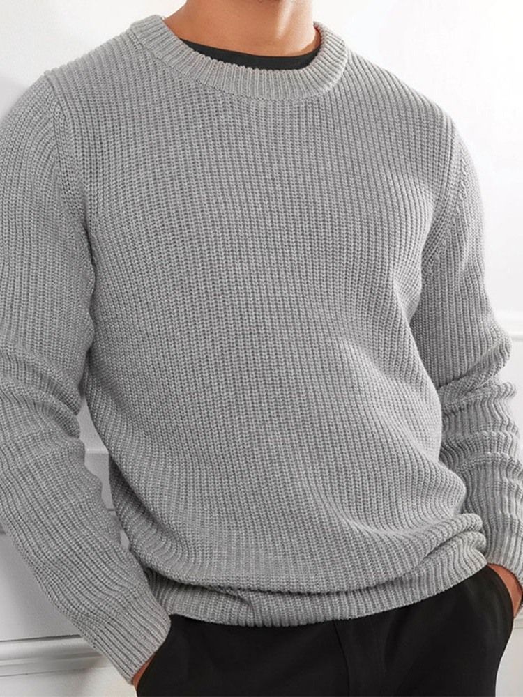 Pull D'automne Uni Pour Hommes À Col Rond Standard