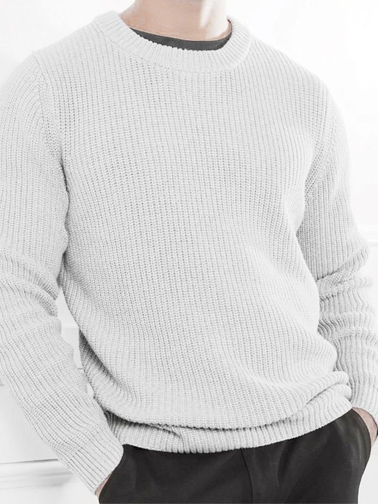 Pull D'automne Uni Pour Hommes À Col Rond Standard