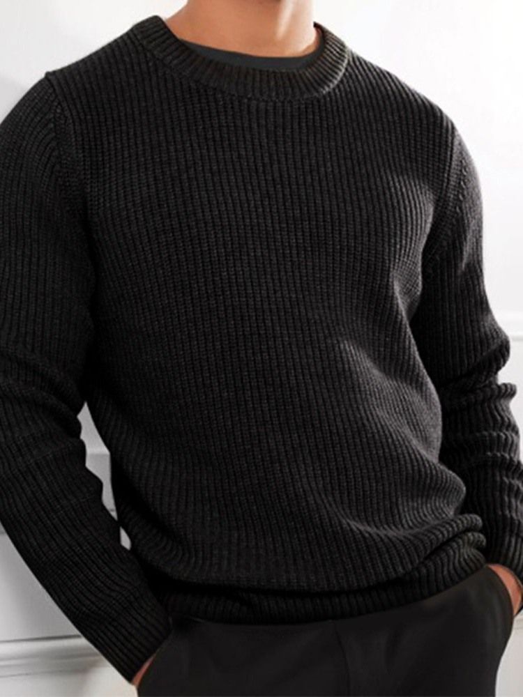 Pull D'automne Uni Pour Hommes À Col Rond Standard