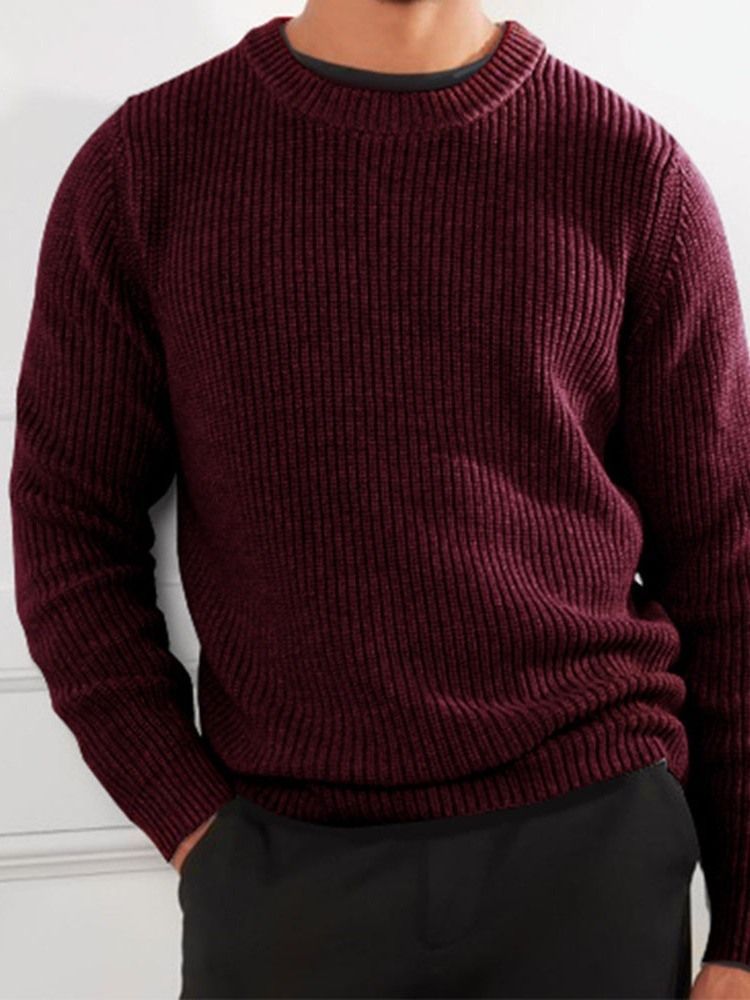 Pull D'automne Uni Pour Hommes À Col Rond Standard