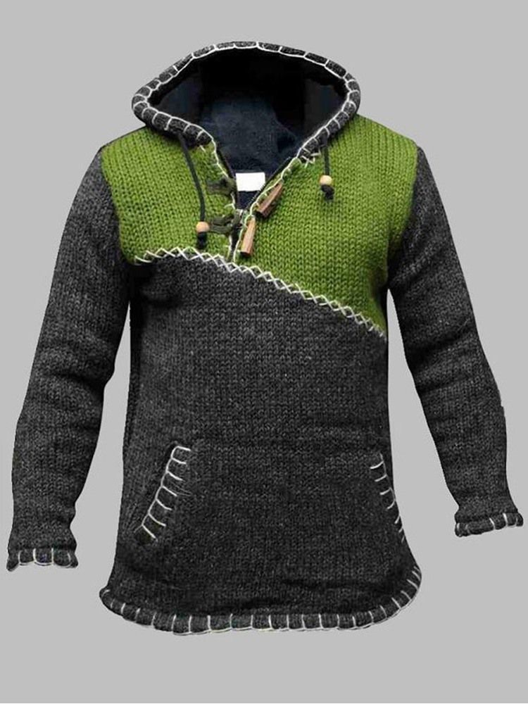 Pull Décontracté À Capuche Et Patchwork À Blocs De Couleurs Pour Hommes