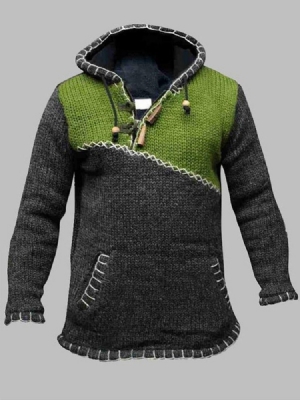 Pull Décontracté À Capuche Et Patchwork À Blocs De Couleurs Pour Hommes