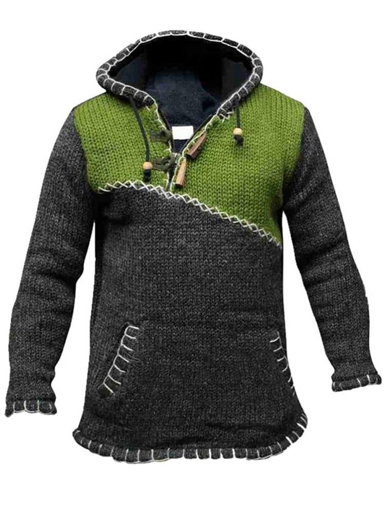 Pull Décontracté À Capuche Et Patchwork À Blocs De Couleurs Pour Hommes