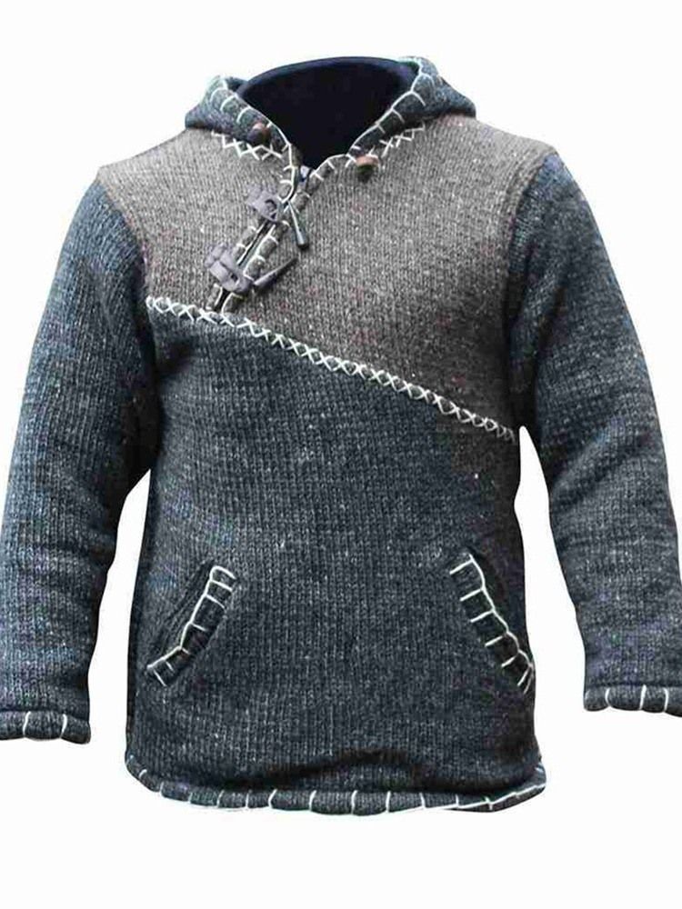 Pull Décontracté À Capuche Et Patchwork À Blocs De Couleurs Pour Hommes