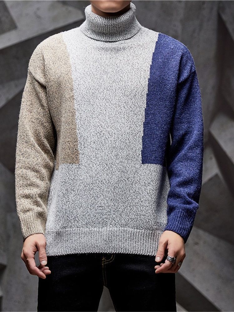 Pull Décontracté Pour Hommes Avec Patchwork Standard À Blocs De Couleurs