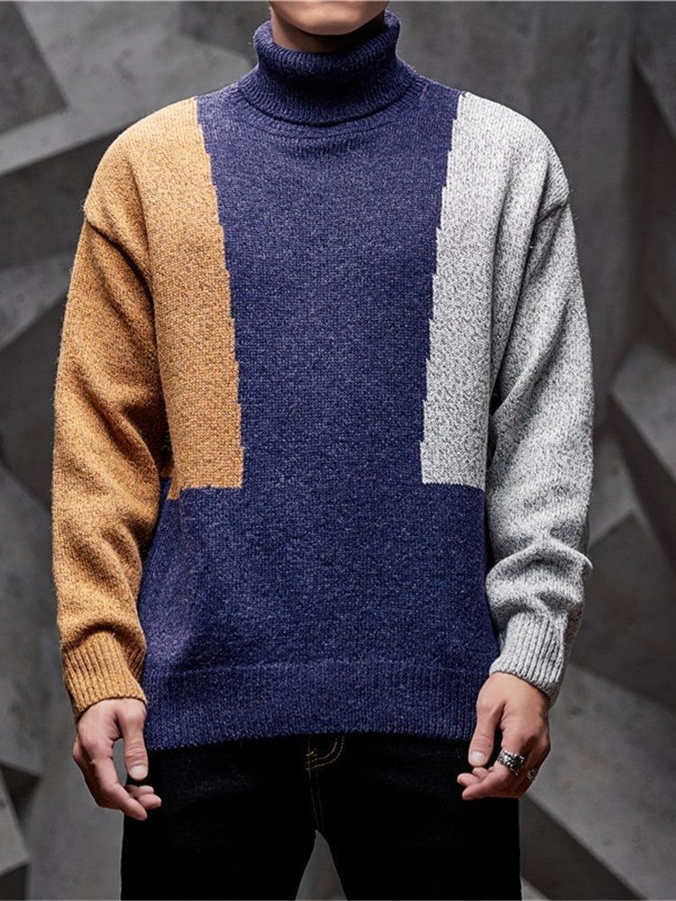 Pull Décontracté Pour Hommes Avec Patchwork Standard À Blocs De Couleurs