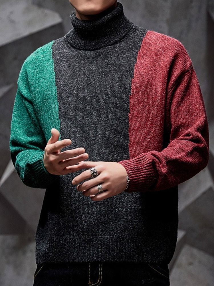 Pull Décontracté Pour Hommes Avec Patchwork Standard À Blocs De Couleurs