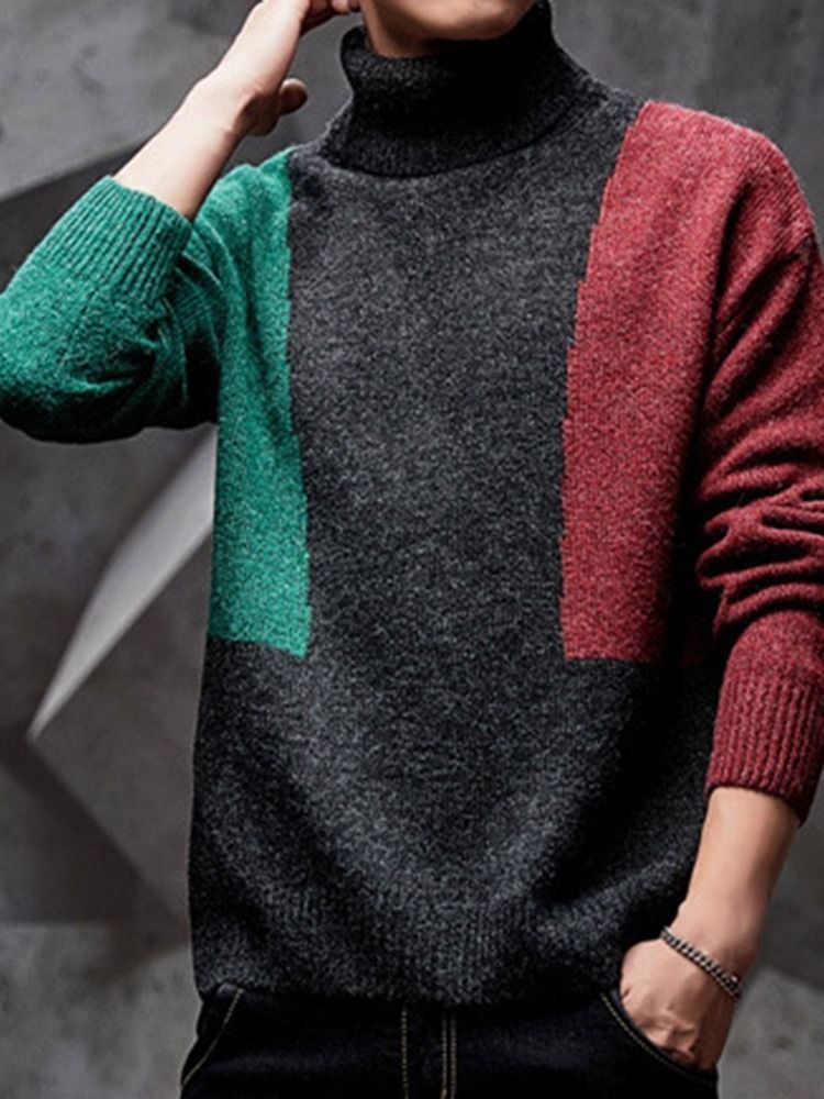 Pull Décontracté Pour Hommes Avec Patchwork Standard À Blocs De Couleurs