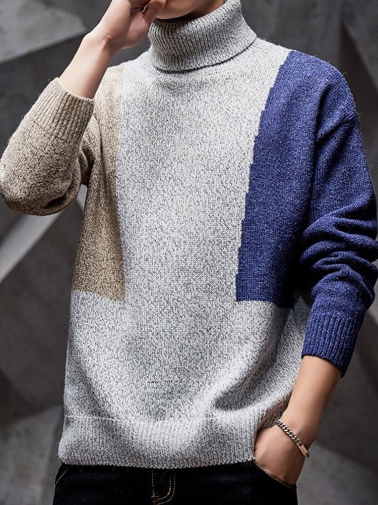 Pull Décontracté Pour Hommes Avec Patchwork Standard À Blocs De Couleurs