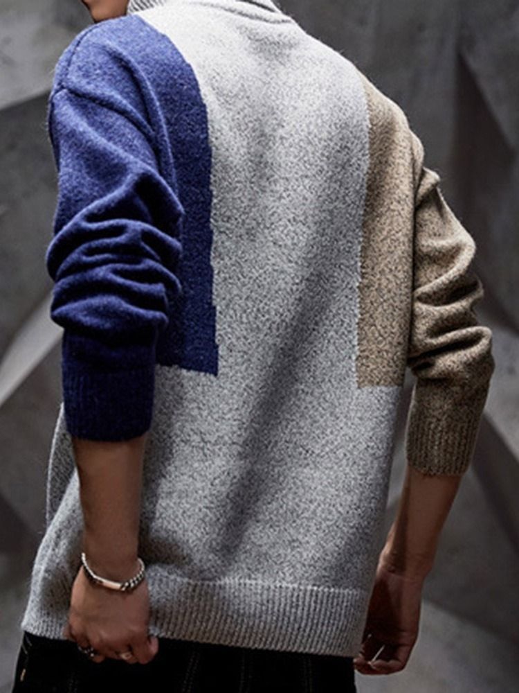 Pull Décontracté Pour Hommes Avec Patchwork Standard À Blocs De Couleurs