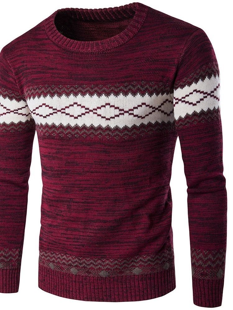 Pull D'hiver Décontracté À Col Rond En Patchwork Standard Pour Hommes