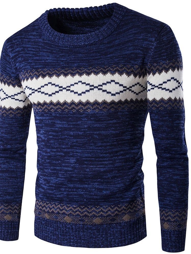 Pull D'hiver Décontracté À Col Rond En Patchwork Standard Pour Hommes