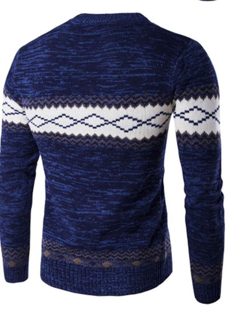 Pull D'hiver Décontracté À Col Rond En Patchwork Standard Pour Hommes