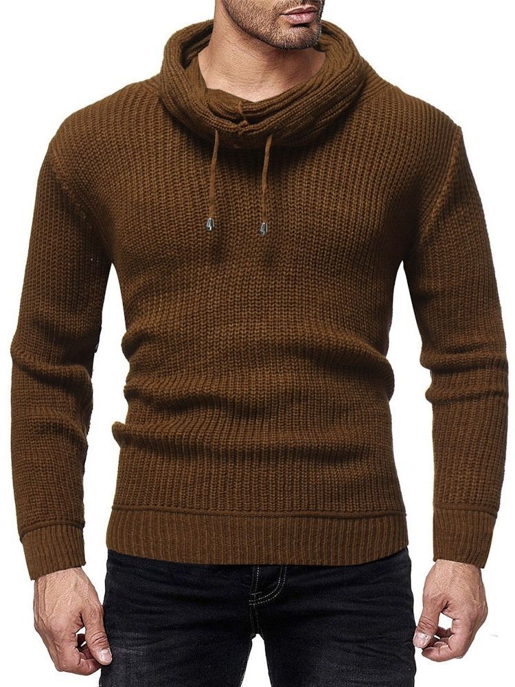 Pull D'hiver Mince À Col Tas De Couleur Unie Pour Hommes