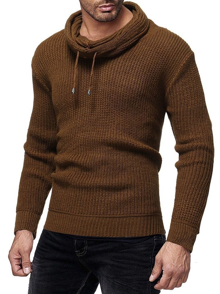 Pull D'hiver Mince À Col Tas De Couleur Unie Pour Hommes