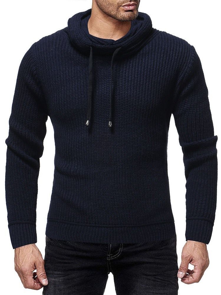 Pull D'hiver Mince À Col Tas De Couleur Unie Pour Hommes