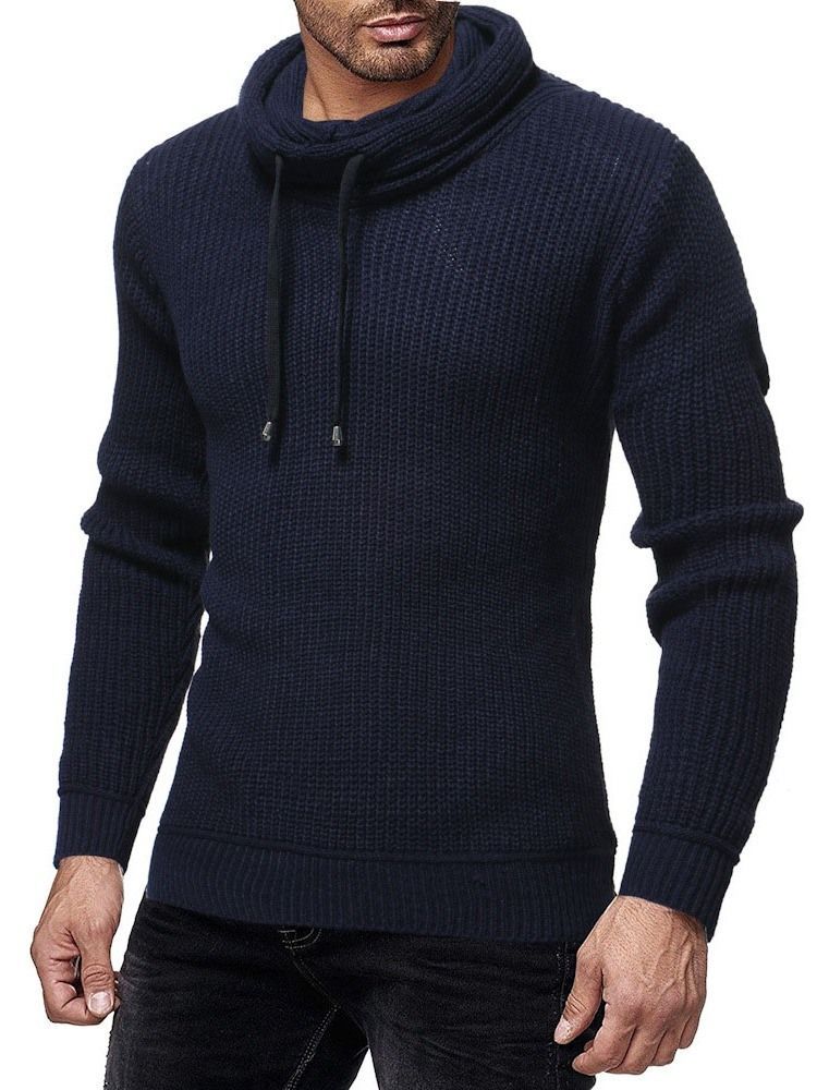 Pull D'hiver Mince À Col Tas De Couleur Unie Pour Hommes