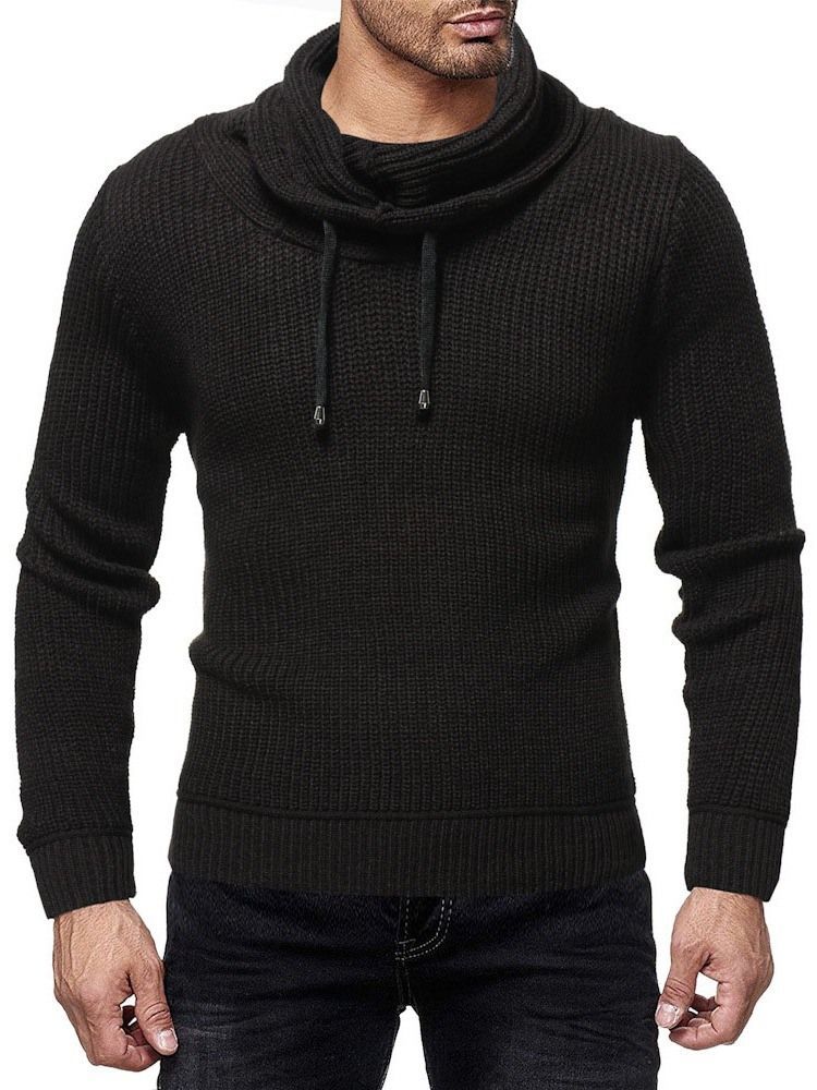 Pull D'hiver Mince À Col Tas De Couleur Unie Pour Hommes