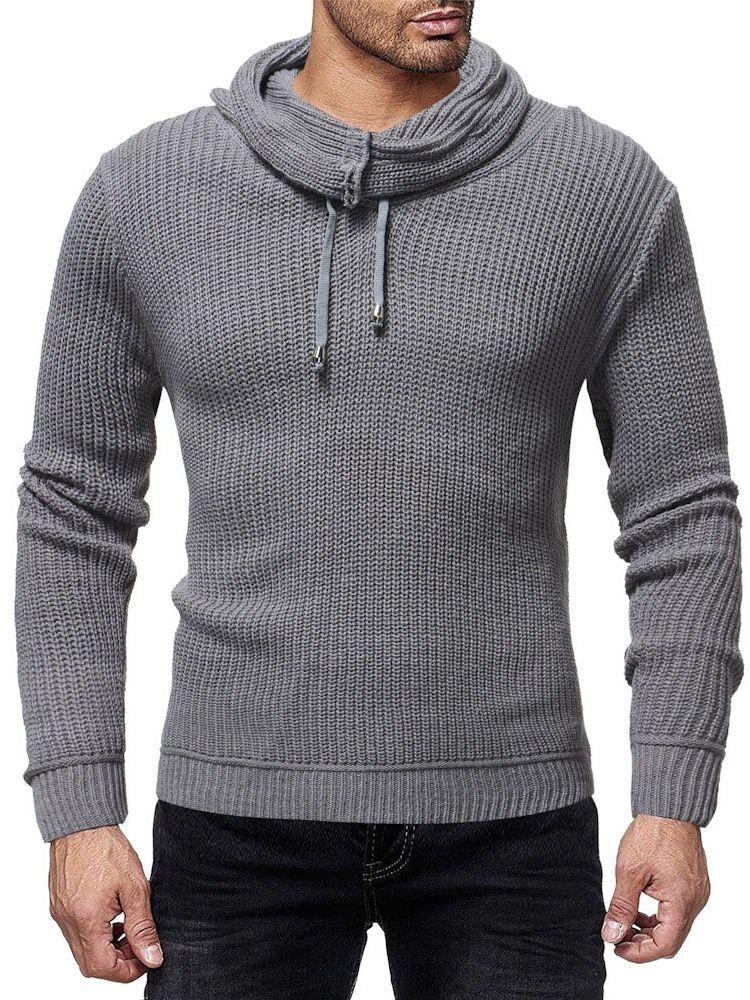 Pull D'hiver Mince À Col Tas De Couleur Unie Pour Hommes