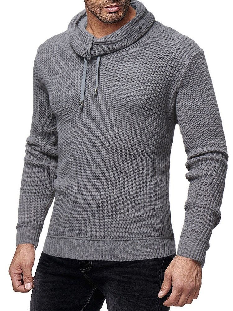 Pull D'hiver Mince À Col Tas De Couleur Unie Pour Hommes