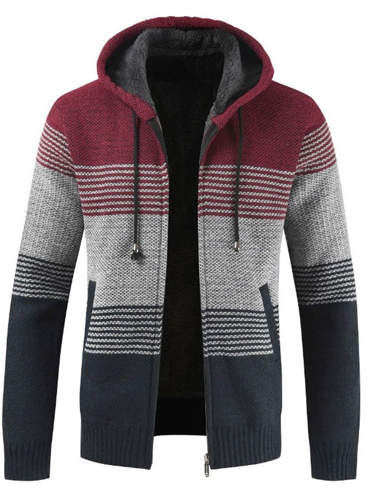 Pull D'hiver Standard À Capuche Et Patchwork Pour Hommes