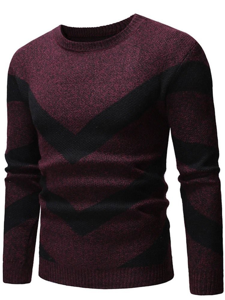 Pull Européen Mince À Col Rond Et À Blocs De Couleurs Standard Pour Hommes