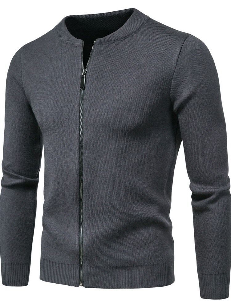 Pull À Glissière D'automne Standard Uni À Col Rond Pour Hommes