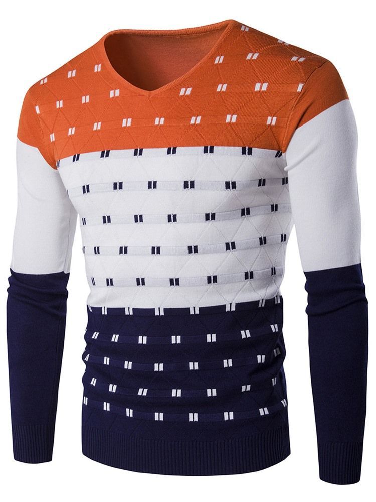 Pull Pour Hommes À Col En V Unique À Blocs De Couleurs