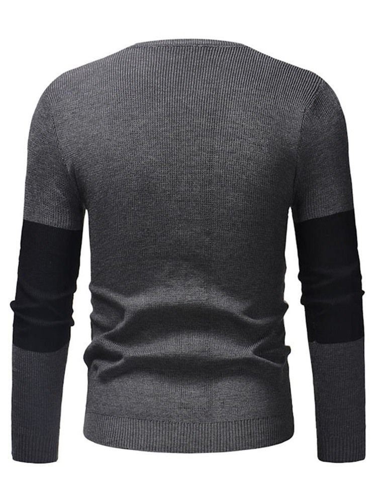 Pull Slim Décontracté À Col Rond Et Patchwork Pour Hommes