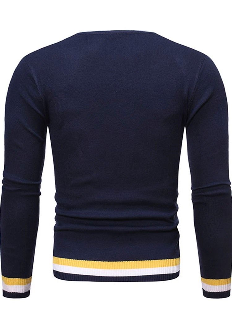 Pull Slim D'hiver À Blocs De Couleurs Standard À Col Rond Pour Hommes