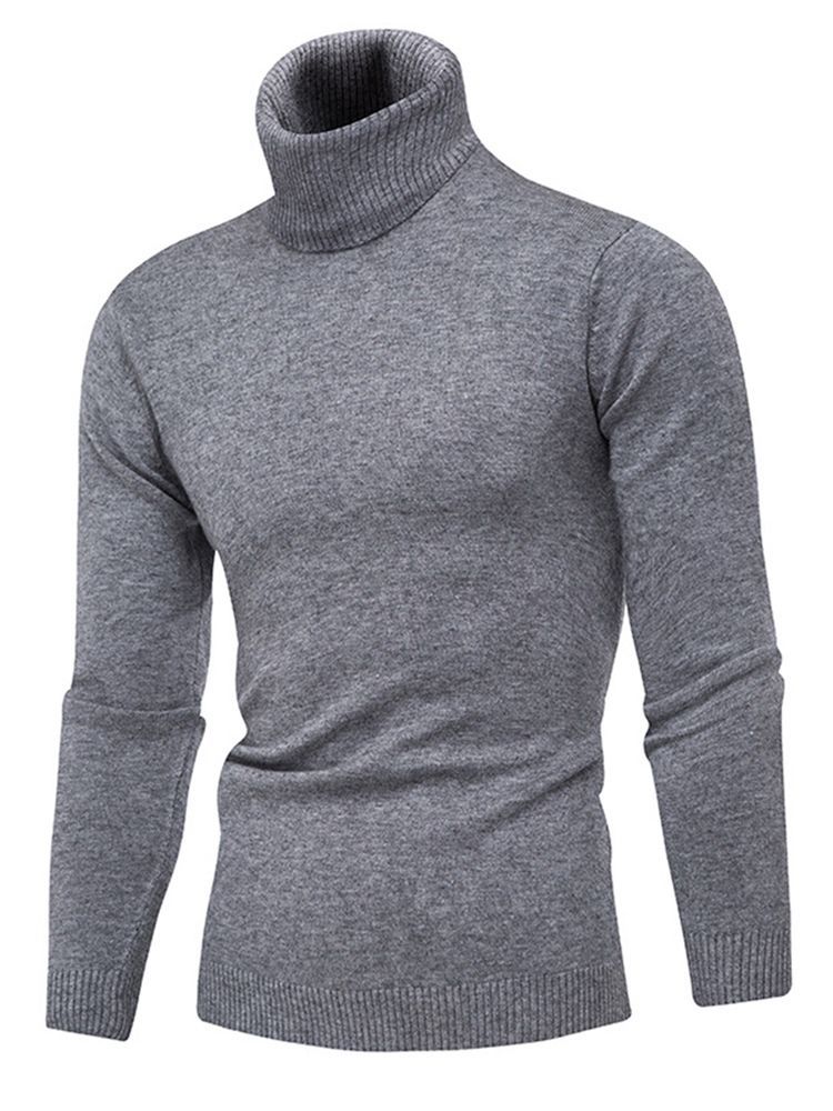 Pull Slim Uni À Col Haut Pour Hommes