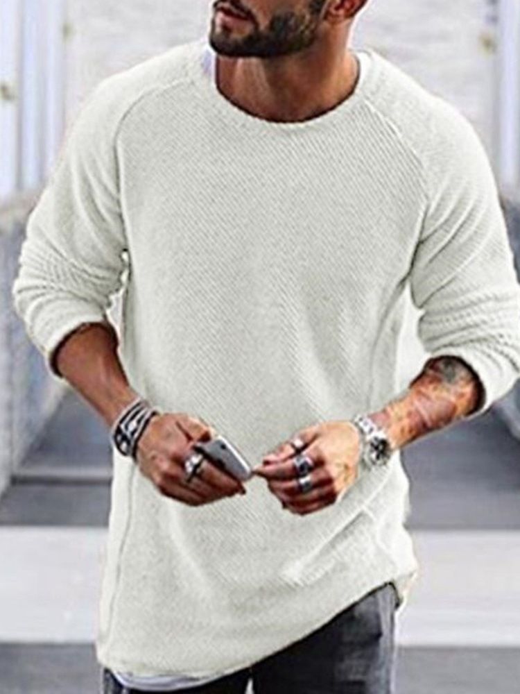 Pull Slim Uni Standard À Col Rond Pour Hommes