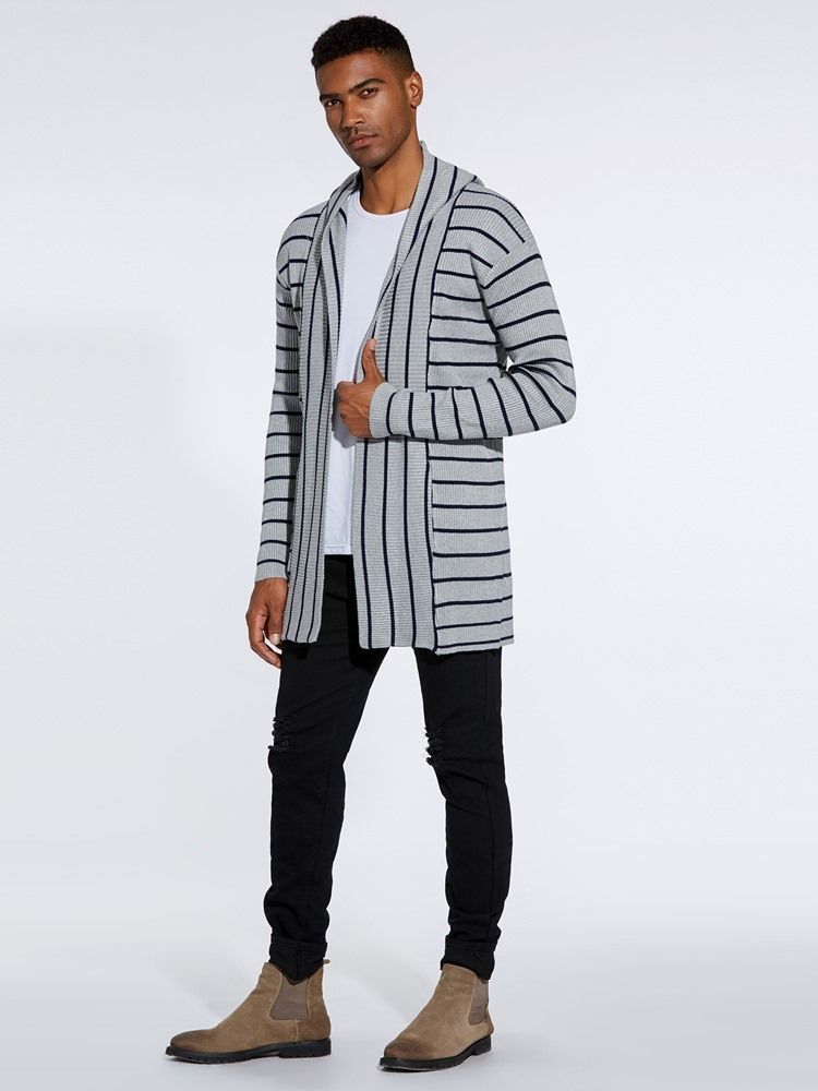 Pulls Cardigan Décontractés À Capuche Rayés Pour Hommes