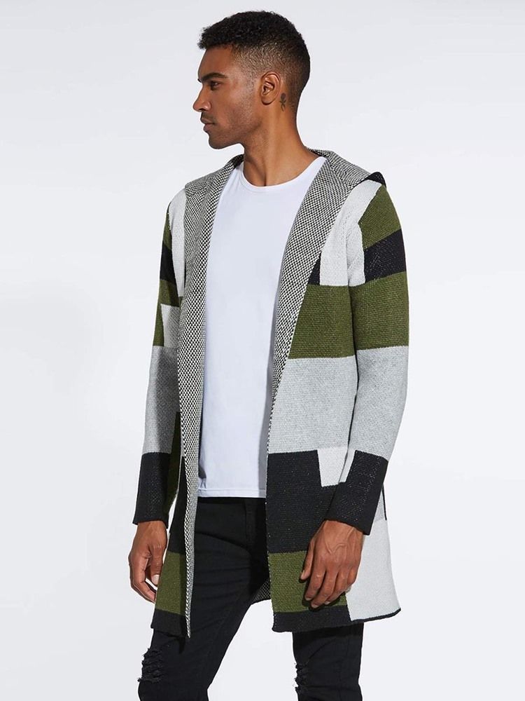 Pulls D'hiver Pour Hommes À Capuche Mi-longs En Patchwork