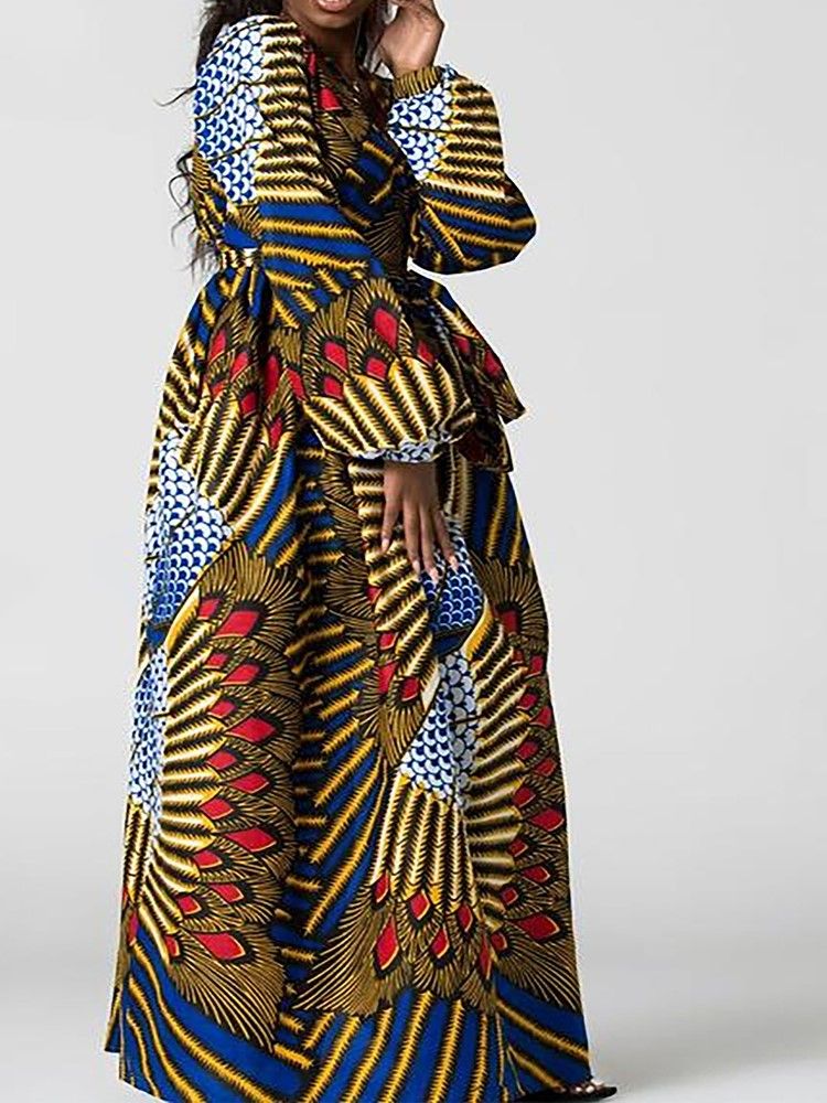 Robe Africaine À Manches Évasées Et À Col En V Pour Femmes