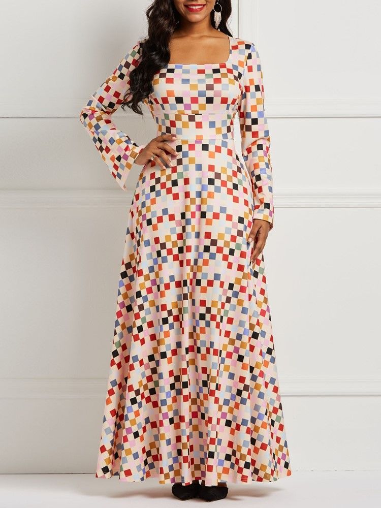 Robe Africaine À Manches Longues À Carreaux À Carreaux De Couleur Pour Femmes