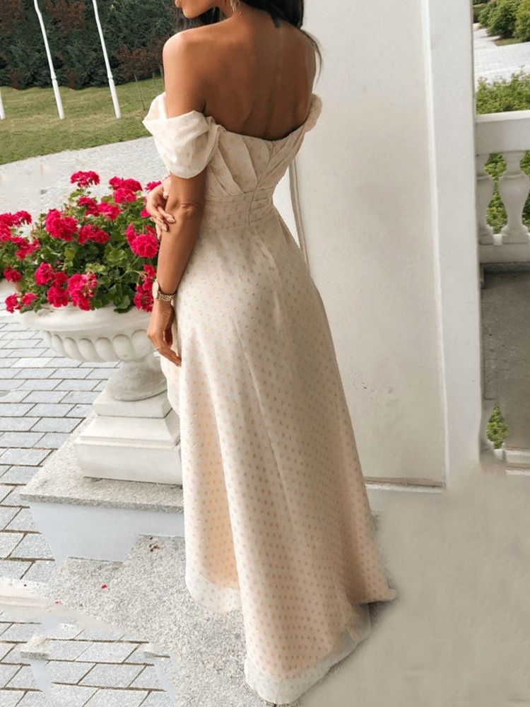 Robe Asymétrique À Manches Courtes Et Longue Au Sol Pour Femmes