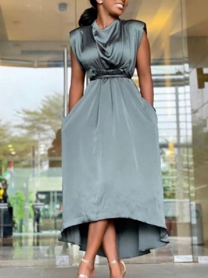 Robe Asymétrique À Taille Haute Et À Manches Courtes Pour Femmes