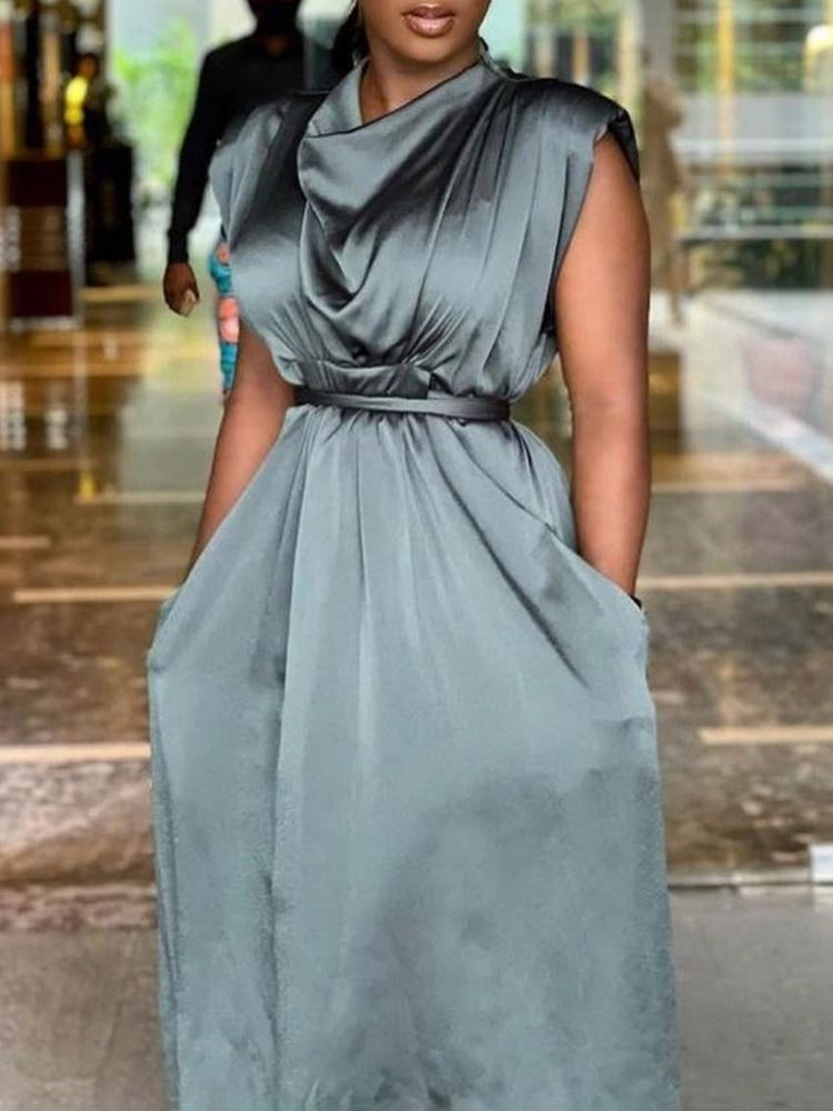 Robe Asymétrique À Taille Haute Et À Manches Courtes Pour Femmes